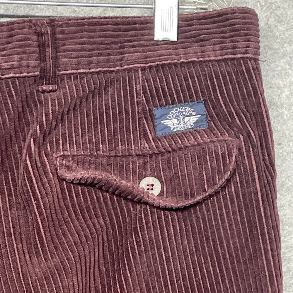 Vtg 90s Levis Dockers Mens Pants Fits 36x29 Double Pleated Corduroy Red/Brown